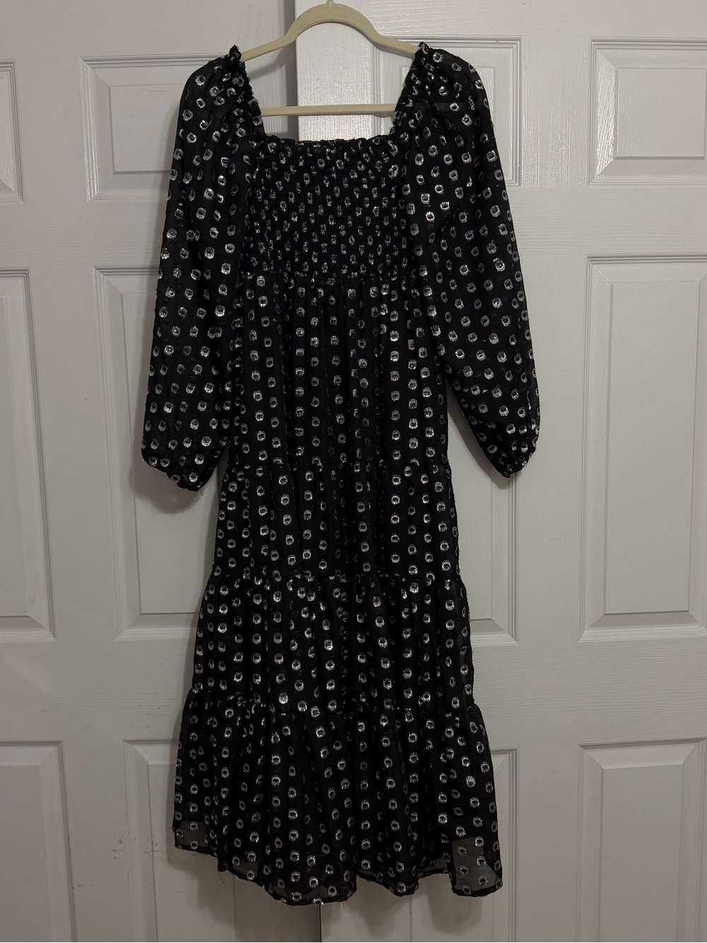 Black Floral Smocked Midi Dress